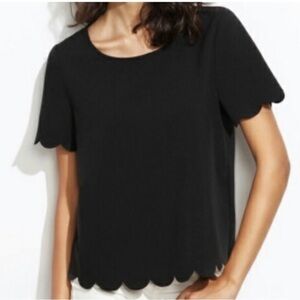 Topshop Black Scalloped Edge Short Sleeve 100% Polyester Top